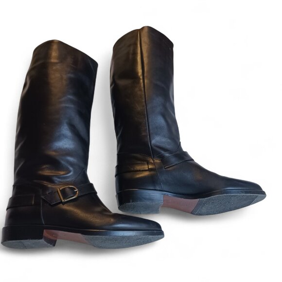 Jessica Black Leather Riding Boots Size 6B, Genuine Leather, Buckle Detail VTG - Picture 11 of 14